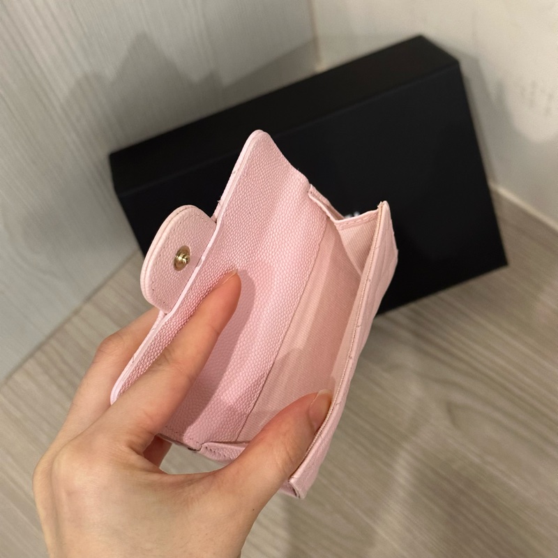 閒置品🈶️購證🌟#香奈兒 #荔枝皮 櫻花粉 金釦 #三折 #迷你短夾-6