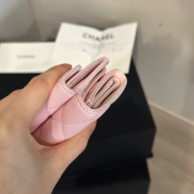 閒置品🈶️購證🌟#香奈兒 #荔枝皮 櫻花粉 金釦 #三折 #迷你短夾-15