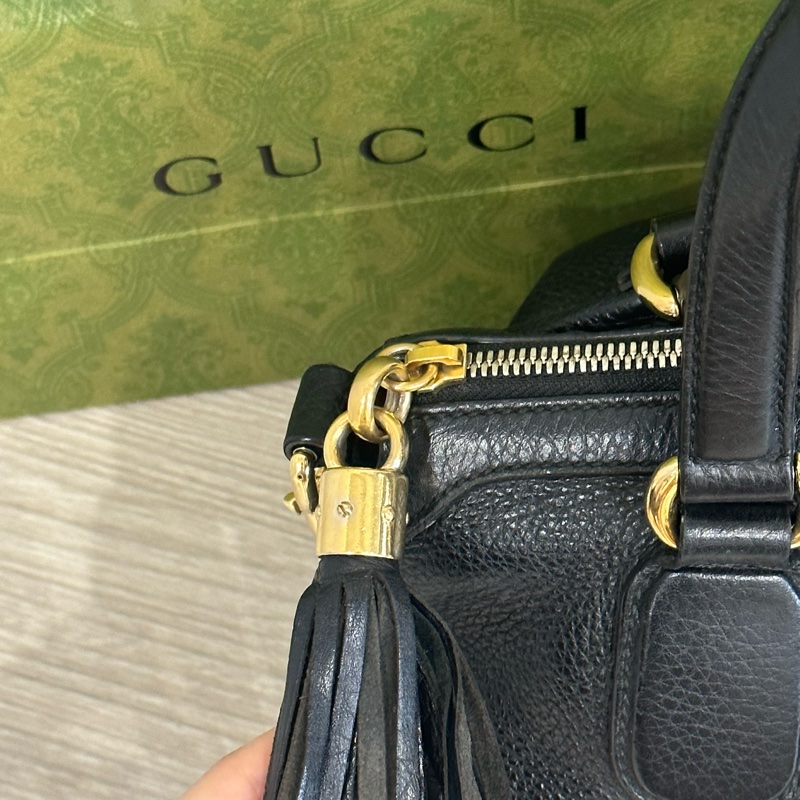 超便宜98新🌟 gucci #soho #黑金 #荔枝牛皮 流蘇 #托特包-12
