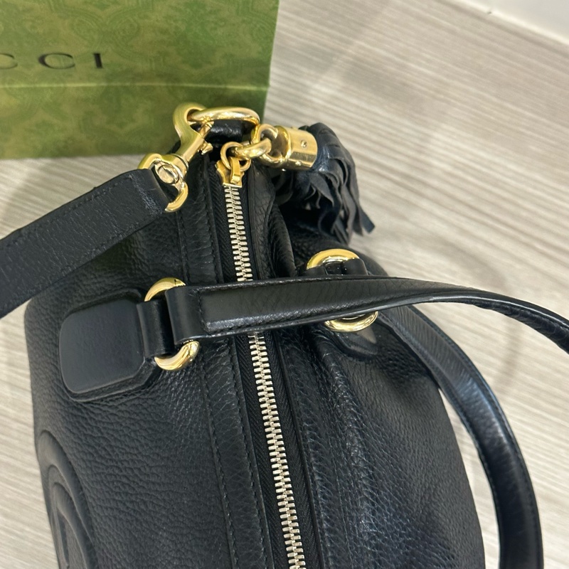 超便宜❤️ #gucci #soho #黑金 #荔枝牛皮 流蘇 #托特包-15