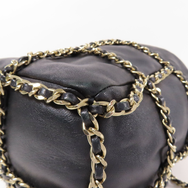 CHANEL 羊皮皮革Chain Shoulder金扣鏈帶肩背袋-4