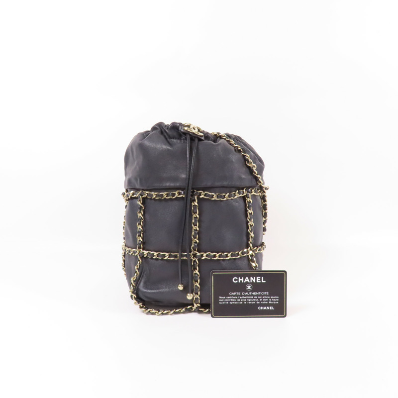 CHANEL 羊皮皮革Chain Shoulder金扣鏈帶肩背袋-13