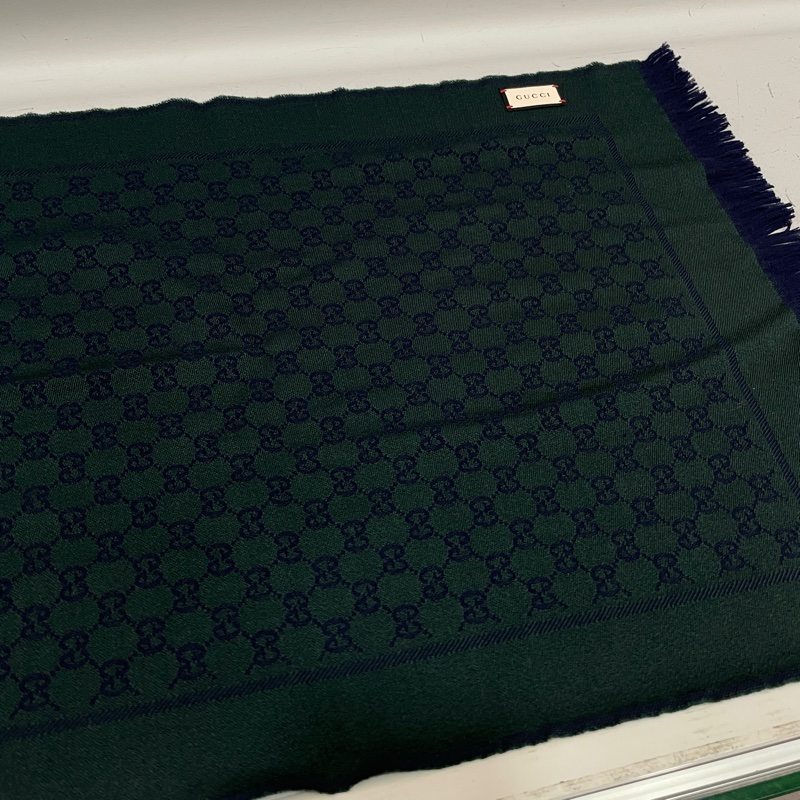 Gucci 473553深藍綠雙面GG純羊毛圍巾-8