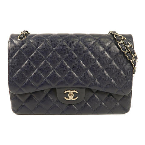 CHANEL 牛皮皮革Large Classic銀扣鏈帶肩背袋