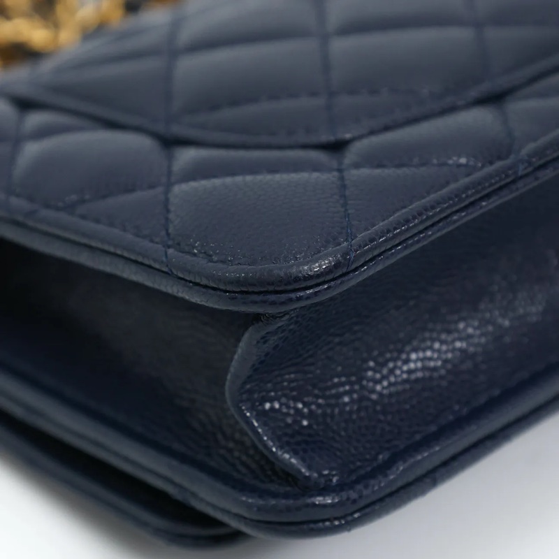 CHANEL Wallet on Chain 晶片款,海軍藍金色金屬-7