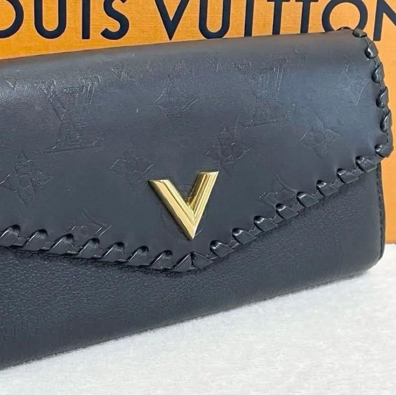 💝FuFu.Style ⟡.·* LV 編織金色V字長夾皮夾錢包-6