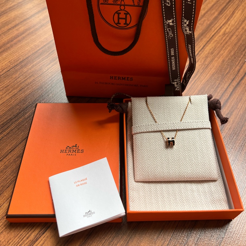 HERMES mini pop H黑/玫瑰金項鍊-0