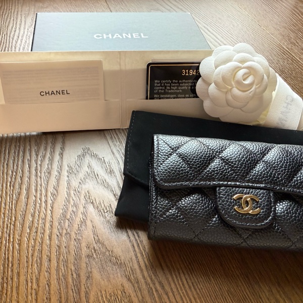 閒置Chanel 荔枝黑金經典款零錢卡包-12