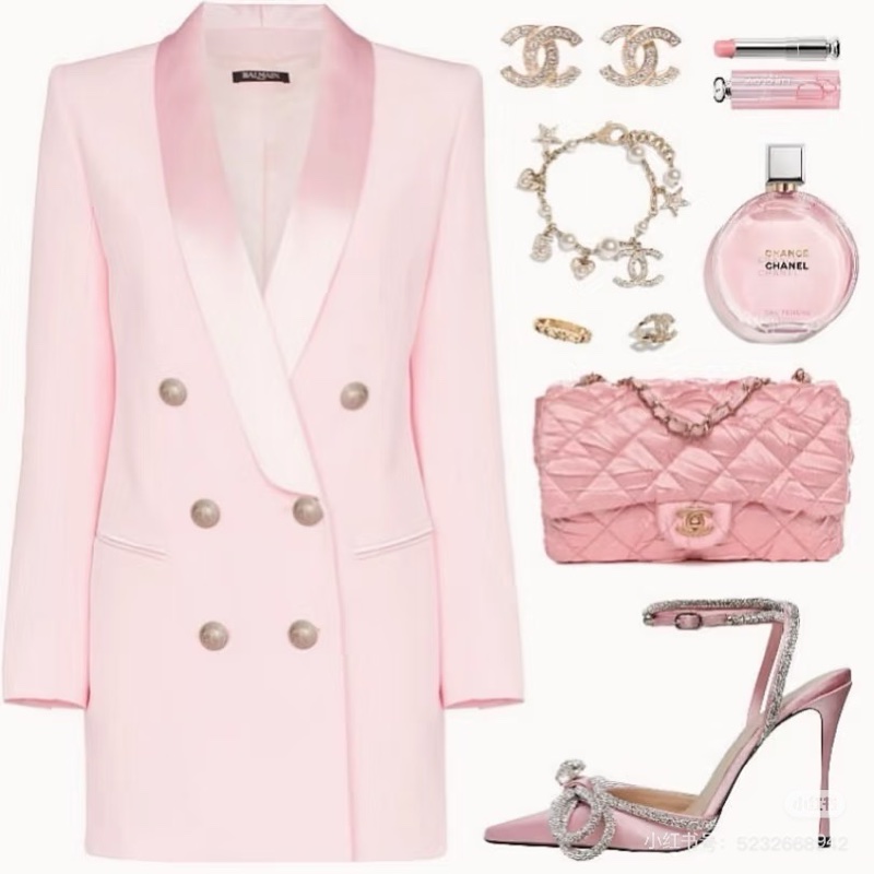 CHANEL 緞面皺摺CF 粉色 千金大小姐必備 26開-9