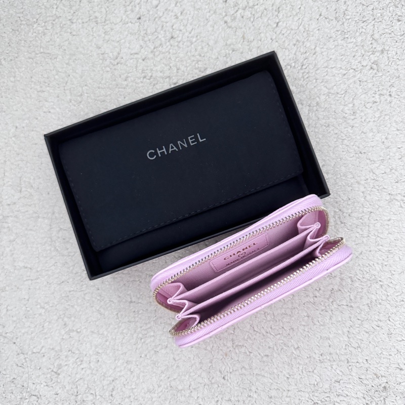 ［全新］Chanel 香奈兒 經典ㄇ字零錢包 粉紫金釦羊皮-5