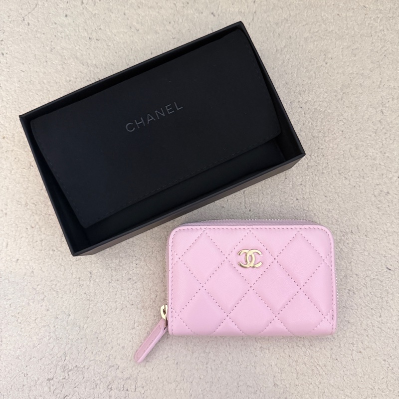 ［全新］Chanel 香奈兒 經典ㄇ字零錢包 粉紫金釦羊皮-0