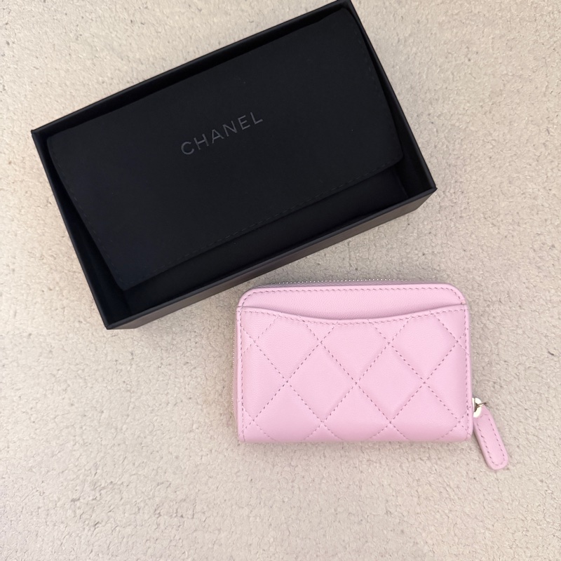 ［全新］Chanel 香奈兒 經典ㄇ字零錢包 粉紫金釦羊皮-1