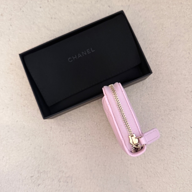 ［全新］Chanel 香奈兒 經典ㄇ字零錢包 粉紫金釦羊皮-2