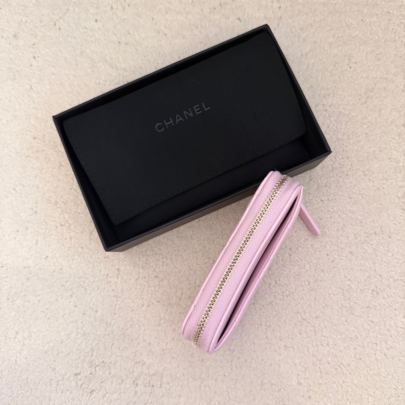 ［全新］Chanel 香奈兒 經典ㄇ字零錢包 粉紫金釦羊皮-4