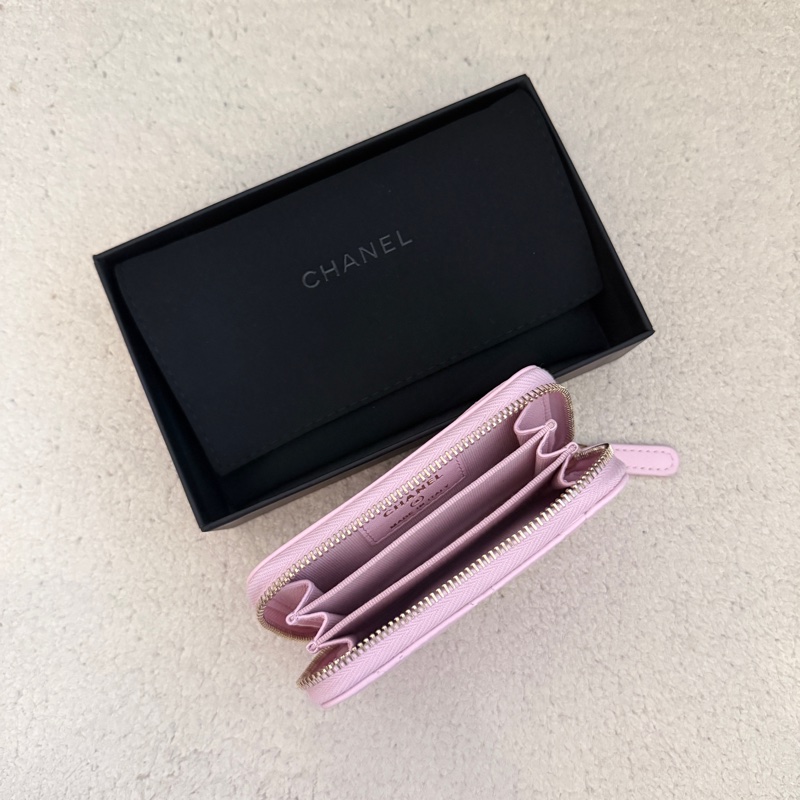 ［全新］Chanel 香奈兒 經典ㄇ字零錢包 粉紫金釦羊皮-5