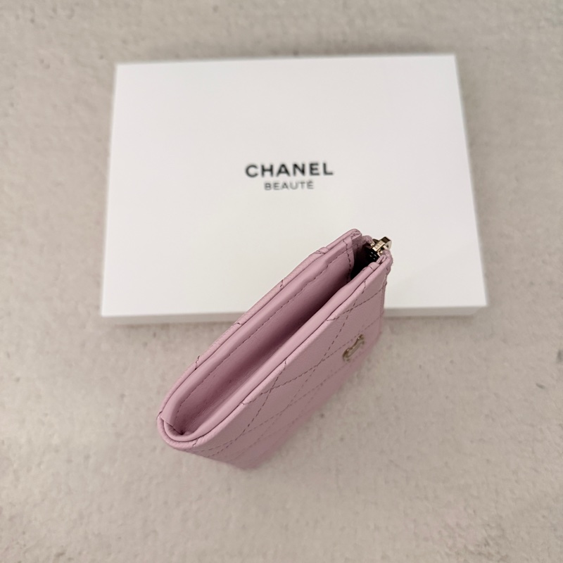 ［全新］Chanel 香奈兒 L字吐司錢包 粉紫金釦荔枝皮-3