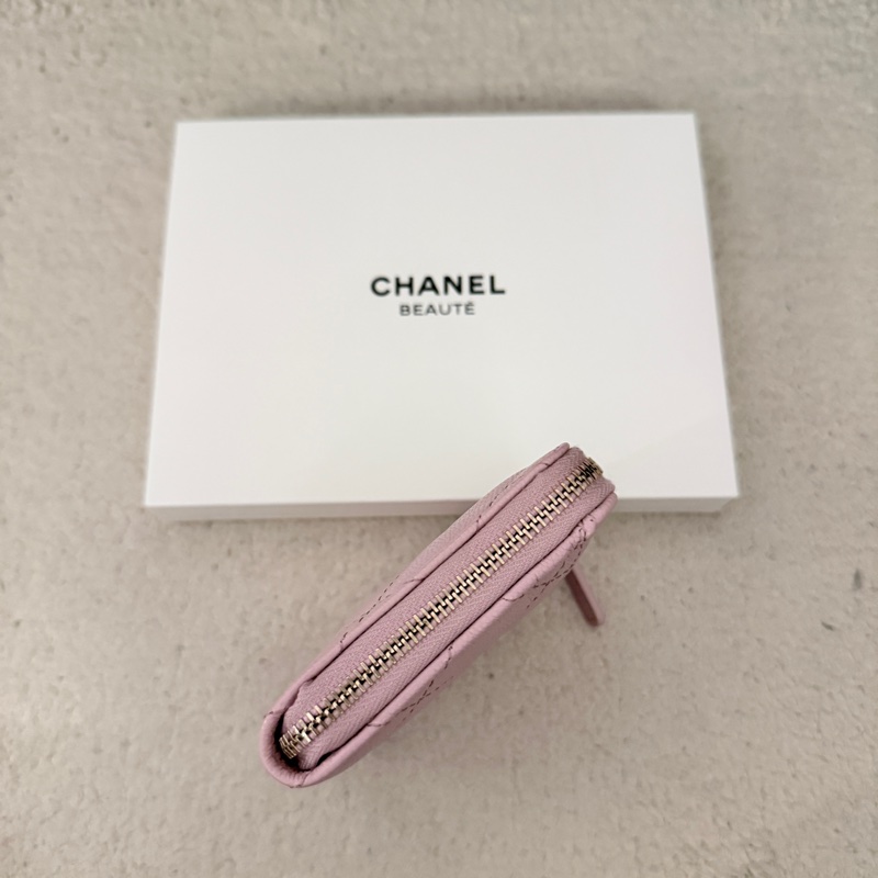 ［全新］Chanel 香奈兒 L字吐司錢包 粉紫金釦荔枝皮-4