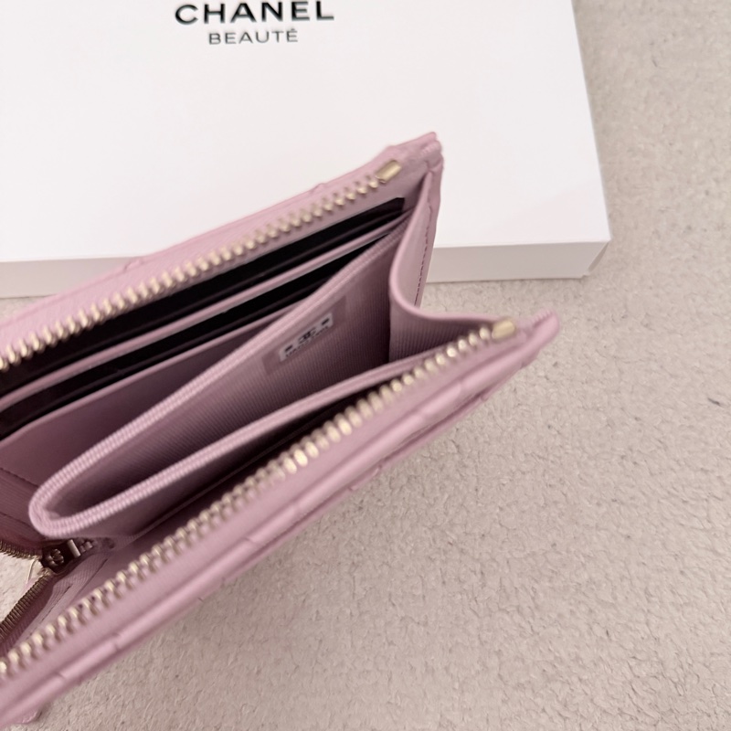 ［全新］Chanel 香奈兒 L字吐司錢包 粉紫金釦荔枝皮-5
