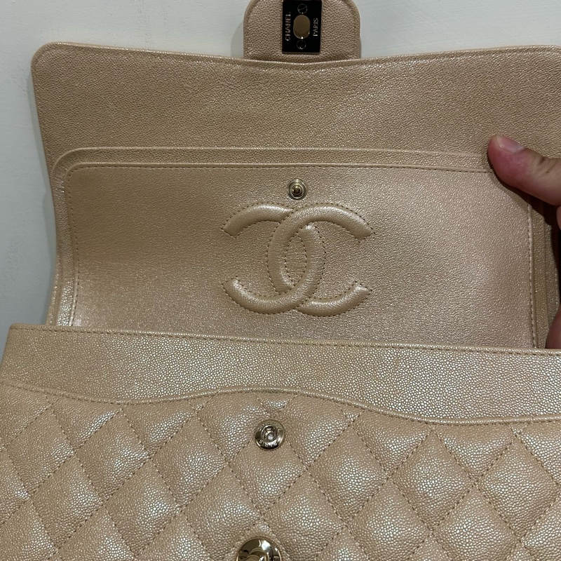 CHANEL 奶茶色荔枝金雙C COCO25-18