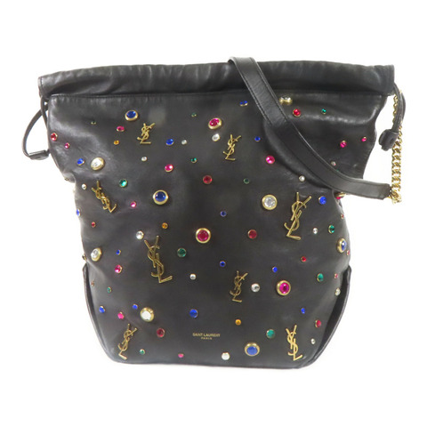 SAINT LAURENT 羊皮皮革Shoulder Bag金扣肩背袋黑色