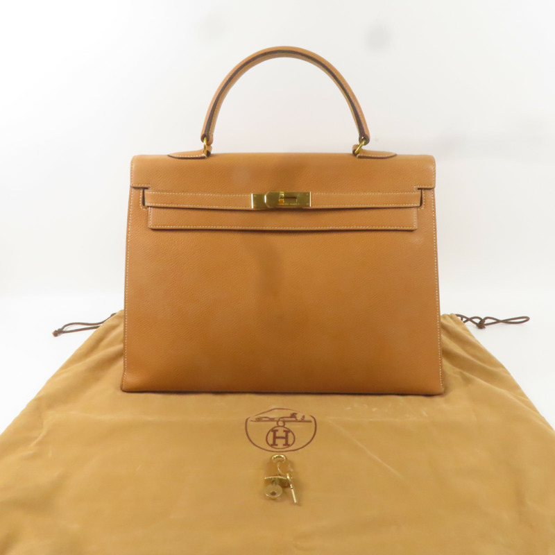 HERMES Epsom皮革Kelly 35金扣手挽經典駝色-13