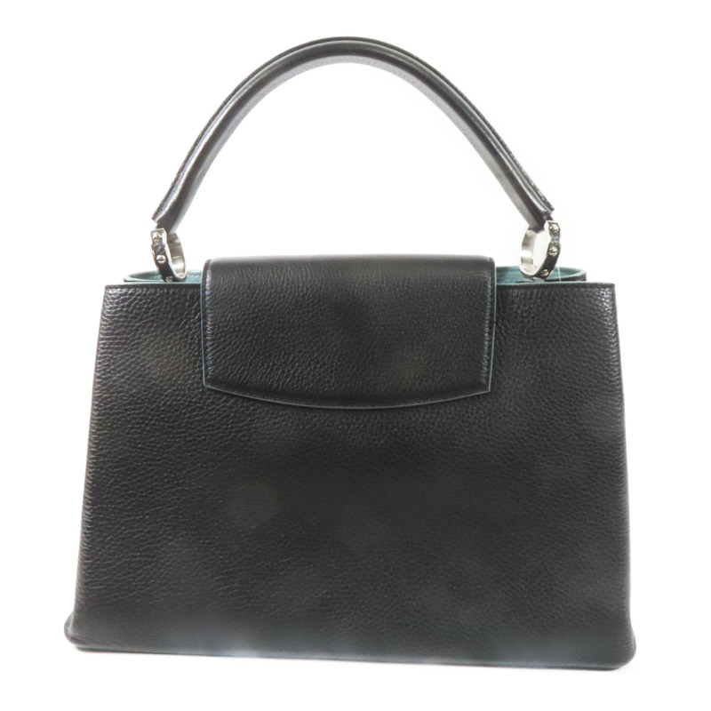 LOUIS VUITTON 牛皮皮革Capuciness MM銀扣手挽袋黑色-1