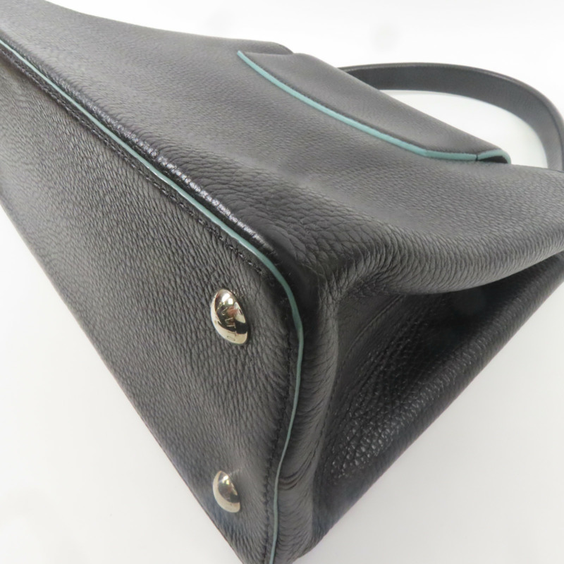 LOUIS VUITTON 牛皮皮革Capuciness MM銀扣手挽袋黑色-7