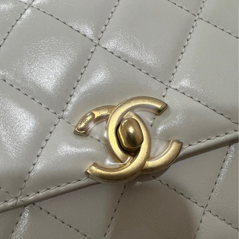 香奈兒Chanel雙金珠 雙金球口蓋包19cm白色-17