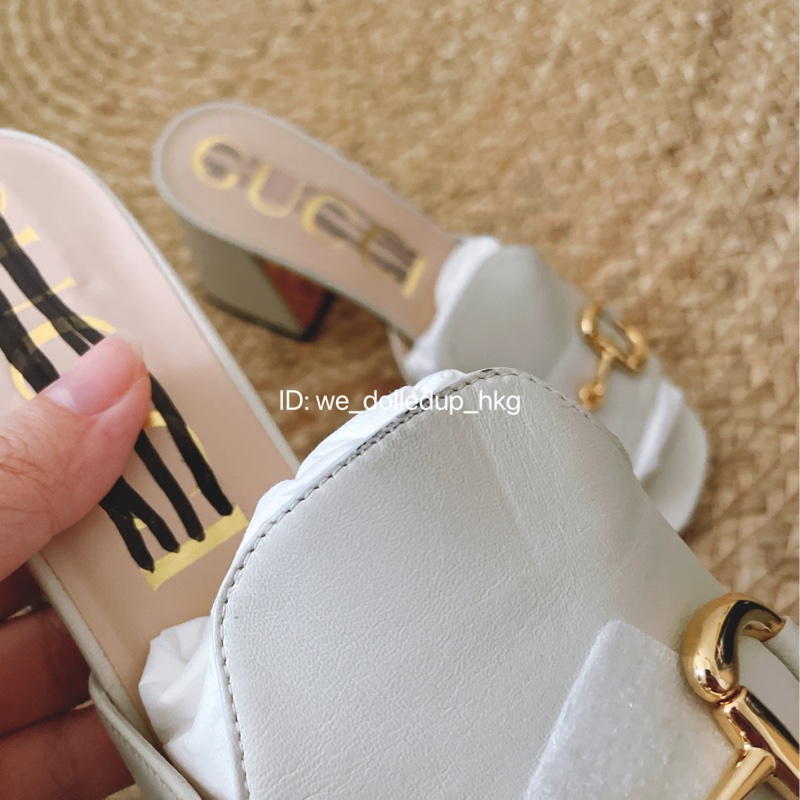 Gucci 內購 粗跟 白色真皮涼鞋 (有劃標) 39碼-8