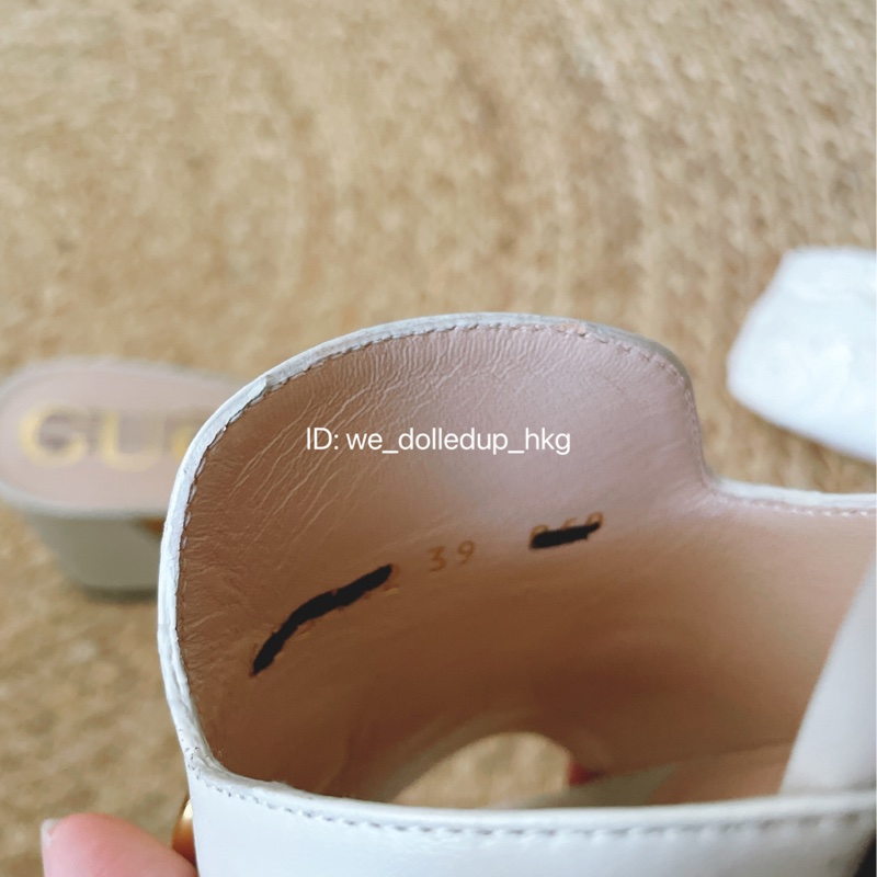 Gucci 內購 粗跟 白色真皮涼鞋 (有劃標) 39碼-10