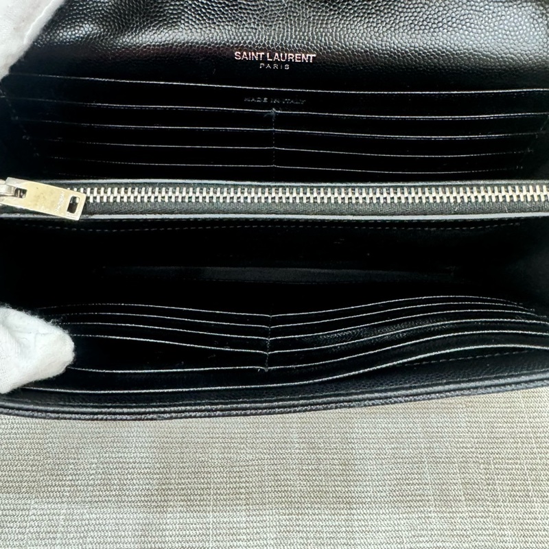 YSL 經典魚子醬信封包 手拿包斜背包 WOC 大款 黑銀22公分-26
