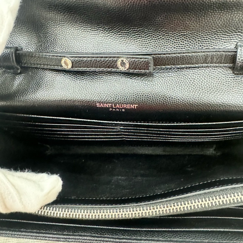 YSL 經典魚子醬信封包 手拿包斜背包 WOC 大款 黑銀22公分-27