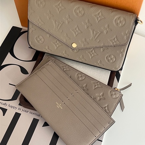 「買包送皮夾!」 LV 奶茶色 大象灰 Félicie Pochette 三合一 鏈包
