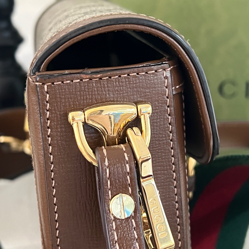「明星同款!」Gucci 1955 mini 迷你肩揹袋 馬鞍包 horsebit GG 焦糖色 雙背帶-20