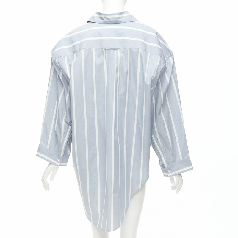 VETEMENTS 2017 blue white cotton striped asymmetric hem oversized shirt XS-4