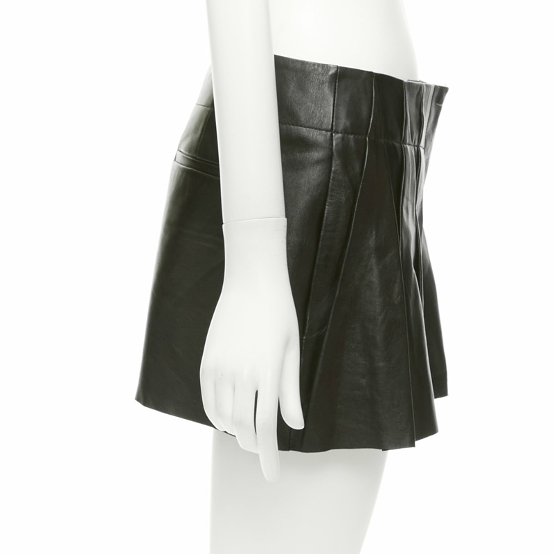 ALEXANDER WANG black lambskin leather pleated front shorts US2 S-3