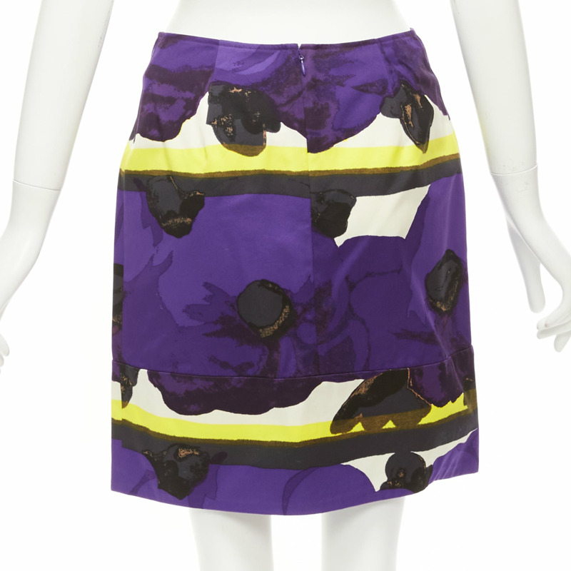 MARNI purple yellow orchid floral print cotton high waist mini skirt IT38 XS-4