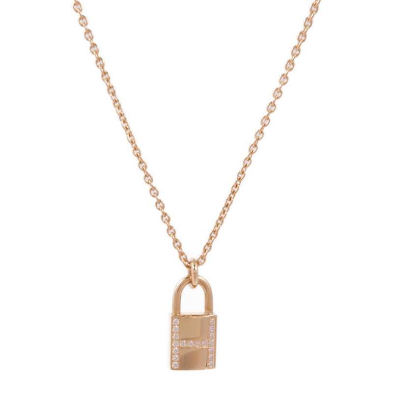 HERMES 18K玫瑰金Cadenas Pendant Diamond Necklace鑽石項鍊-0