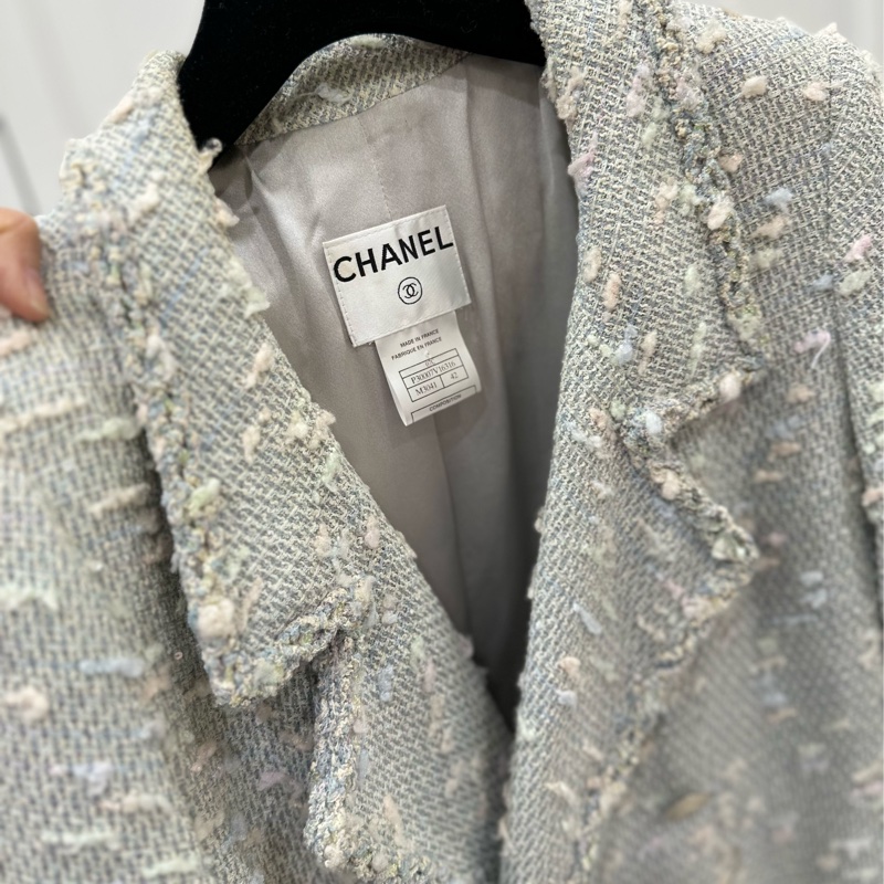 CHANEL 香奈兒 毛呢 秀款 七分袖 長版大衣 長大衣 外套 長版外套-36