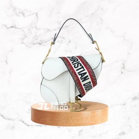 「JL精品代購」9新 Dior 白色馬鞍包