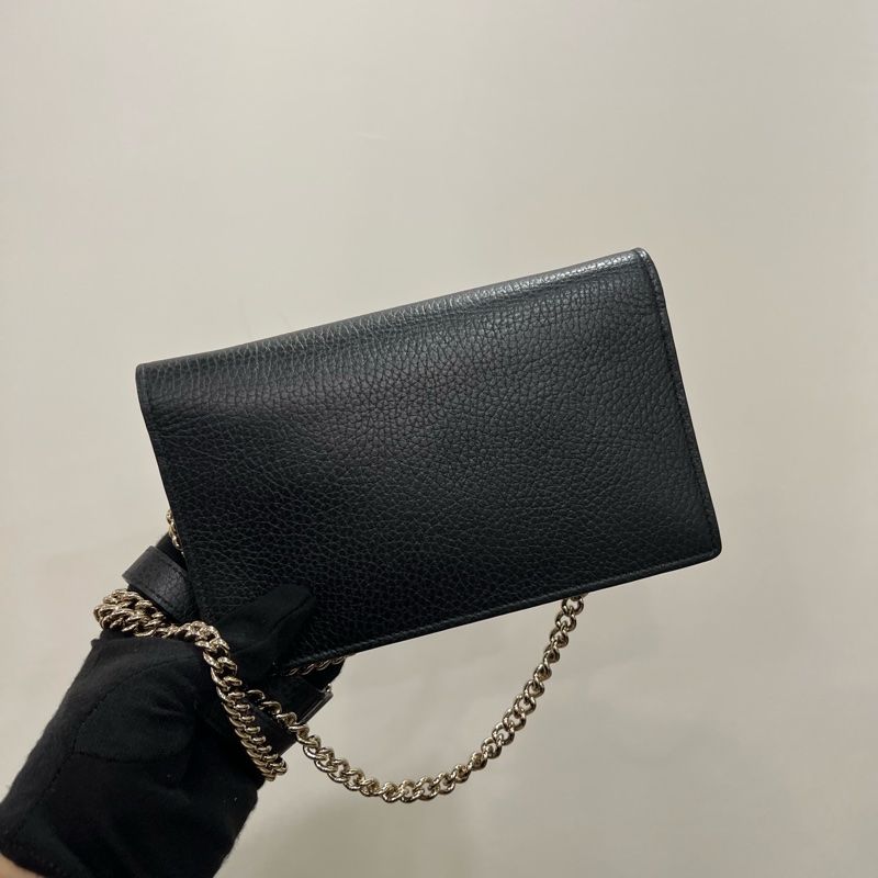 GUCCI 黑雙G淡金扣WOC肩背包-2