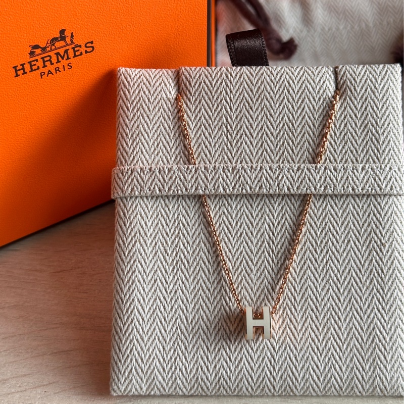Hermes 愛馬仕 Mini Pop H 項鍊✨玫瑰金x白色 全新全配-2