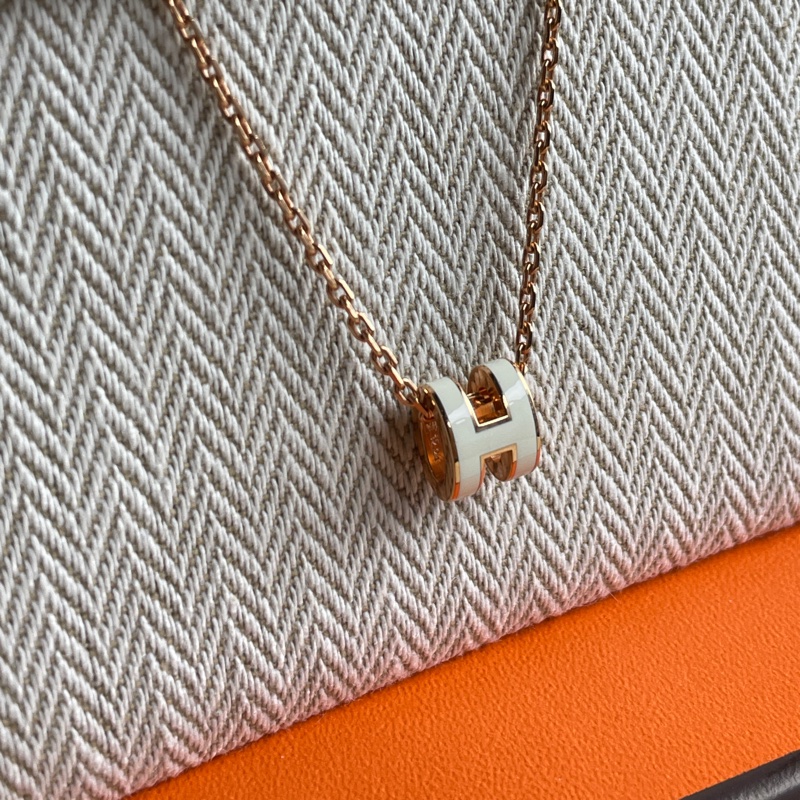 Hermes 愛馬仕 Mini Pop H 項鍊✨玫瑰金x白色 全新全配-4