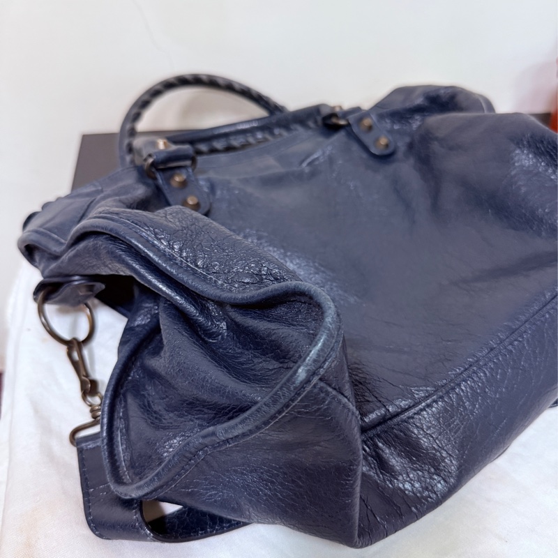 巴黎世家 BALENCIAGA clas city 羊皮 經典款 深藍色 銅釦 機車包-2