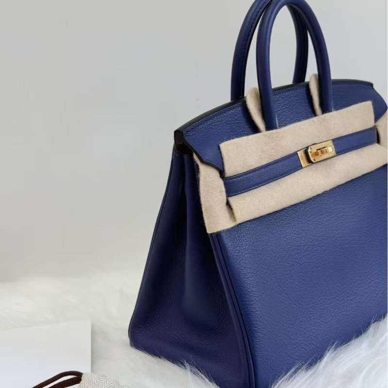 HERMES BK25 寶石藍內拼海鷗灰 金扣 U刻-1