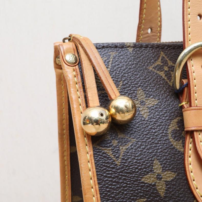 LOUIS VUITTON(路易威登) 中古 三角金球單肩包 老花 PVC 金扣 2007-5