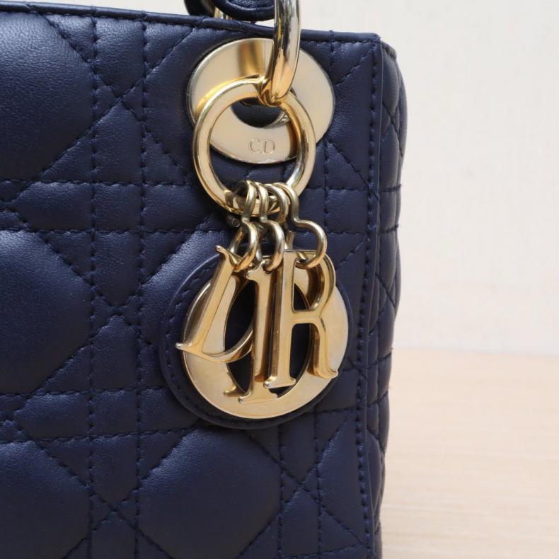 DIOR(迪奧) Lady Dior 戴妃包 三格 藍色 金扣 2018-5