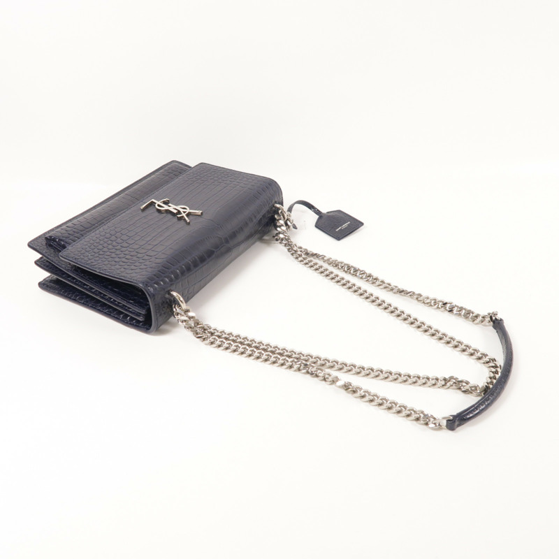 SAINT LAURENT 牛皮皮革Sunset Medium銀扣鏈帶肩背袋-7
