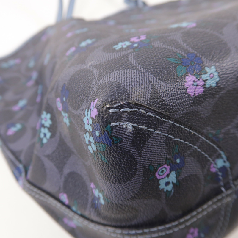 COACH 塗層帆布/皮革Tote Bag銀扣肩背袋-11