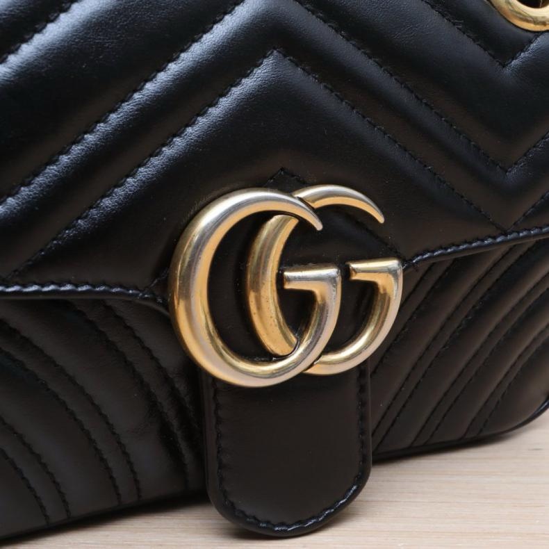 GUCCI(古馳) GG Marmont 肩背包 Mini 22 黑色 金扣-5
